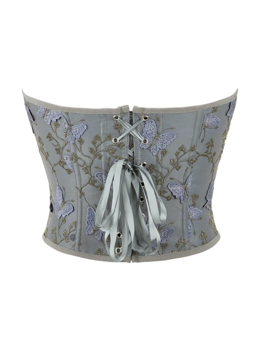 Grey Butterfly Embroidered Corset Top - M - Picture 2 of 7